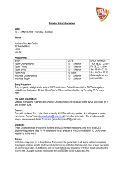Snooker Entry Information Date: 10 &ndash; 13 March 2016 (Thursday