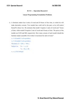 IE 311 - Operation Research 1 Fall 2009/2010 IE 311 &mdash; Operation