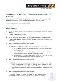 Amendments to the Rules of Casino Table Games