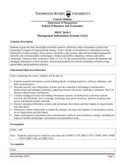 Course Outline School of Business and Economics MIST 2610
