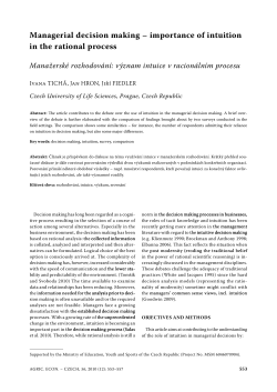 Managerial decision making &ndash; importance of intuition in the rational