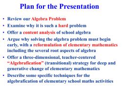 Plan for the Presentation Review our Algebra Problem Examine why