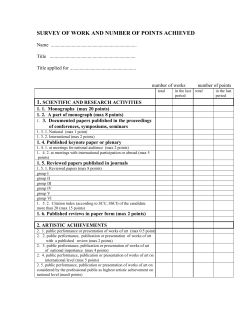 SURVEY OF WORK AND NUMBER OF POINTS ACHIEVED