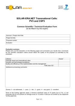 PV3 and CSP3 Common Scientific / Technical - solar