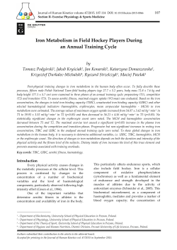 Iron Metabolism in Field Hockey Players During an Annual Training