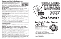 2017 Summer Safari schedule