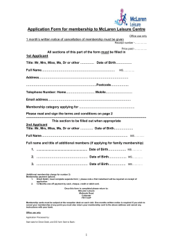 Application Form for membership to McLaren Leisure Centre