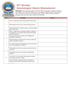 8th Internet Safety Scavenger Hunt Sheet