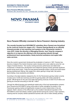 Novo Panam&aacute; Officially Licensed to Serve Panama`s Gaming Industry