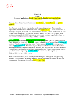 Break Even Analysis, Equilibrium Quantity/Price 1 Math 1314