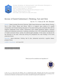 Review of Daniel Kahneman`s Thinking, Fast and Slow