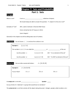 Chapter 7: Sets and Probability Part 1: Sets
