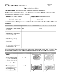 Algebra 2 19.1 Notes 19.1 (Day 1) Probability and Set Theory Date