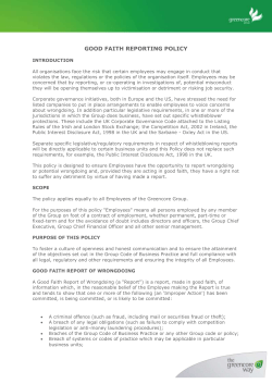GOOD FAITH REPORTING POLICY INTRODUCTION All