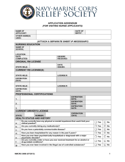 APPLICATION ADDENDUM (FOR VISITING NURSE APPLICANTS