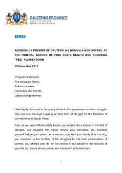 Address by Premier of Gauteng, Ms Nomvula