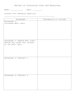 Review of Literature Plan and Resources