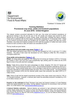 Farming Statistics Provisional crop areas, yields and
