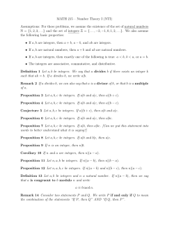 MATH 215 &ndash; Number Theory I (NTI) Assumptions: For these