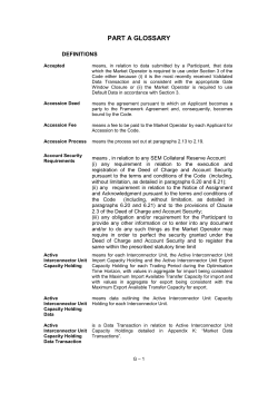 SEM Trading and Settlement Code Part A Glossary
