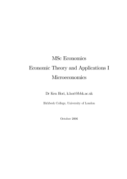 MSc Economics Economic Theory and Applications I Microeconomics