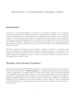 Introduction to Computational Complexity Classes
