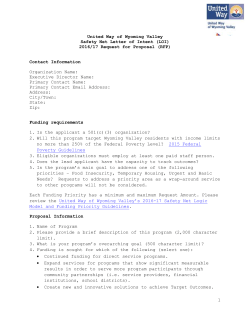 United Way of Wyoming Valley Safety Net Letter of Intent (LOI) 2016