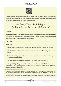 An Essay Towards Solving a Problem in the Doctrine of Chances 1