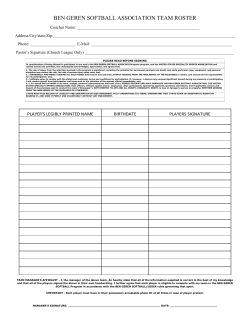 BEN GEREN SOFTBALL ASSOCIATION TEAM ROSTER