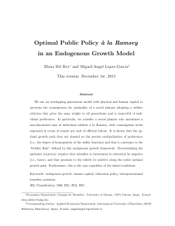Optimal Public Policy `a la Ramsey in an Endogenous Growth Model