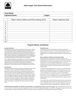 Adult League Team Roster and Waiver Form
