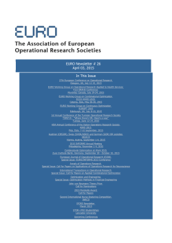 EURO Newsletter # 26 April 03, 2015 In This Issue 27th European