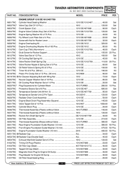 PART NO. ITEM DESCRIPTION MODEL PRICE PER ENGINE