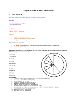 Chapter 5 &ndash; Cell Growth and Division 5.1 The Cell Cycle