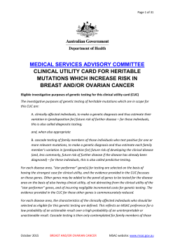 MEDICAL SERVICES ADVISORY COMMITTEE CLINICAL UTILITY