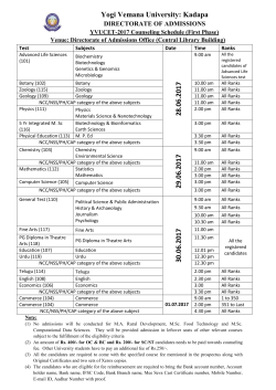 YVUCET-2017 Counselling Schedule