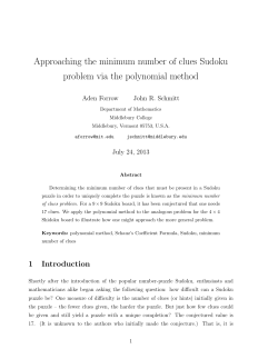Approaching the minimum number of clues Sudoku problem via the