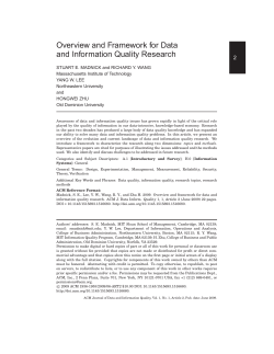Overview and Framework for Data and Information Quality Research