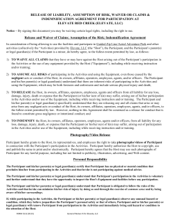 release of liability, assumption of risk, waiver or