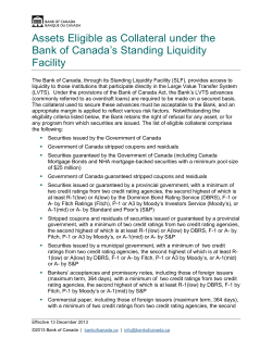 Assets Eligible as Collateral under the Bank of Canada`s Standing