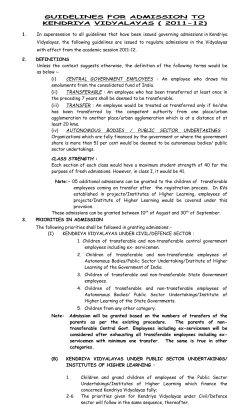 guidelines for admission to - Kendriya Vidyalaya Mahasamund