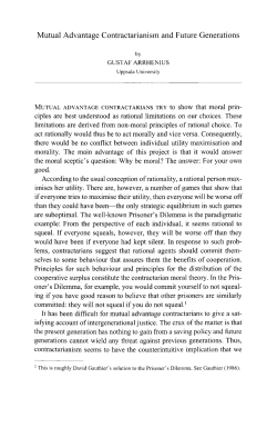 Mutual Advantage Contractarianism and Future Generations