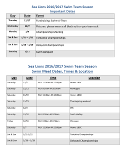 Sea Lions 2016/2017 Swim Team Season Swim Meet Dates, Times