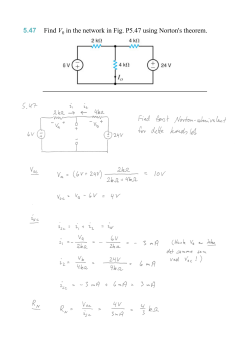 5.47 Find V in the network in Fig. P5.47 using Norton`s theorem.