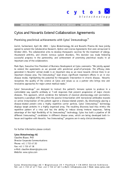 Cytos and Novartis Extend Collaboration Agreements