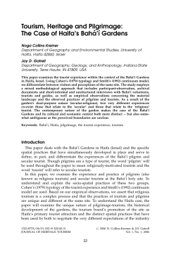 Tourism, Heritage and Pilgrimage: The Case of Haifa`s Baha&acute;`ı