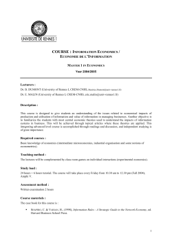 COURSE : INFORMATION ECONOMICS / ECONOMIE DE L