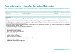 Prep unit overview * Australian Curriculum: Mathematics