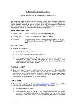 Nickelodeon`s Competition Rules GAME FAME