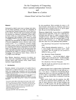 On the Complexity of Computing Short Linearly Independent Vectors